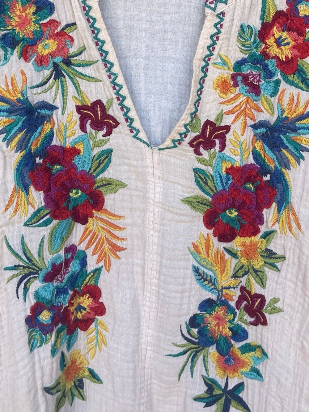 Johnny Was Workshop M Embroidered Floral Gauze Tunic Dress Boho